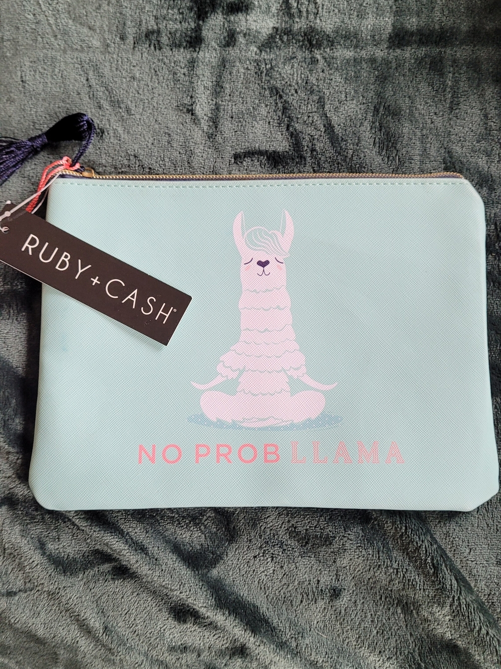Mint Cosmetic Pouch with Pink Llama – No Prob-llama